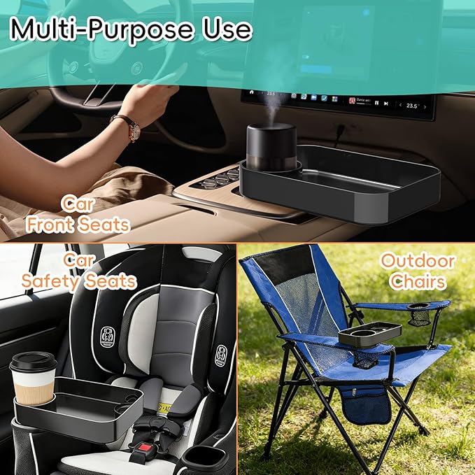 Kids Car Seat Tray, Travel Tray with Cup Holder for Toddler Baby, Kids Car Seat Food Snack Organizer for Road Trip, Stroller Snack Organizer Travel Must Haves Toddler Must Haves (Black, 1 Pack)