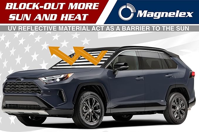 Magnelex American Flag Windshield Sun Shade, High-Resolution Sun Shield with Mirror Cut-Out for Automotive Interior Sun and Heat Protection, Folding Car Sunshade - X-Large, Black & White