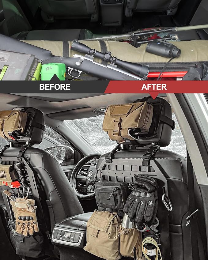 1 Pack Molle Panel for Vehicles 21.3"*14.2" Rigid Molle Seat Back Panel Organizer Modular Storage & Display Tactical Car Seat Organizer