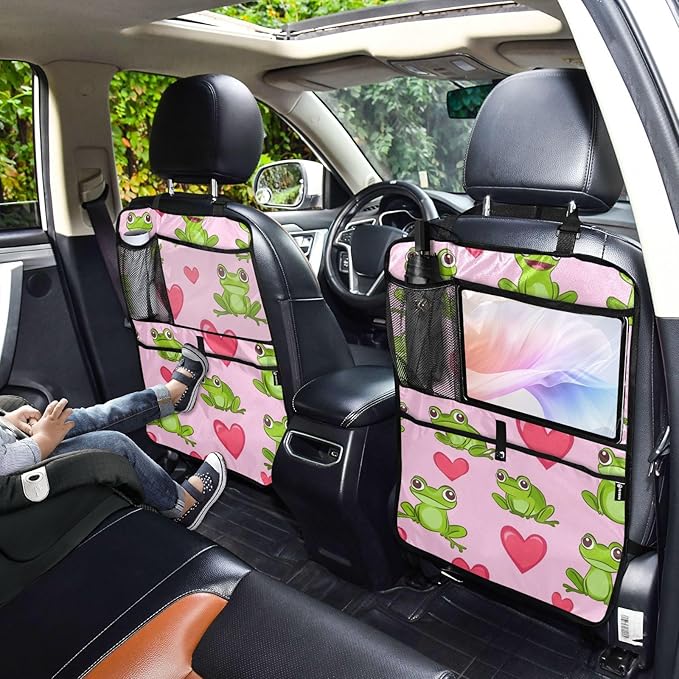 Pink Frog and Love01 2 Pack Backseat Car Organizer with Storage Pockets Seat Back Organizers for Kids Kick Mats Backseat Protector Automotive