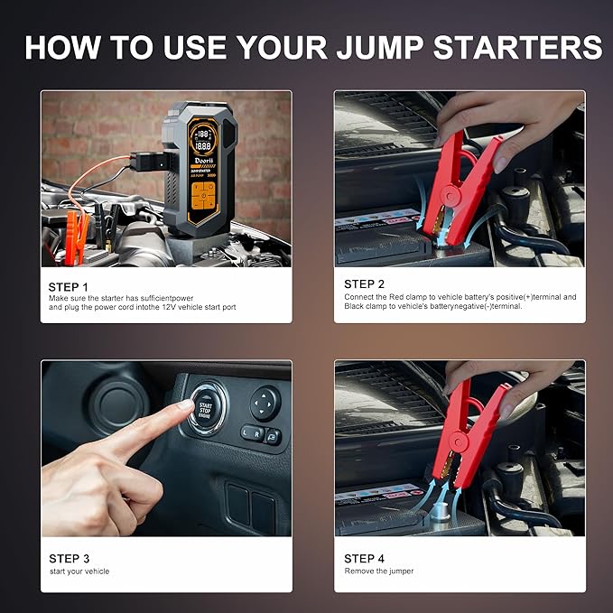 Jump Starter with Air Compressor, Car Jumper Starter Portable 6000A, 150PSI Tire Inflator/Air Pump, LED Flashlight for Up to 10.0L Gas / 8.0L Diesel Engines