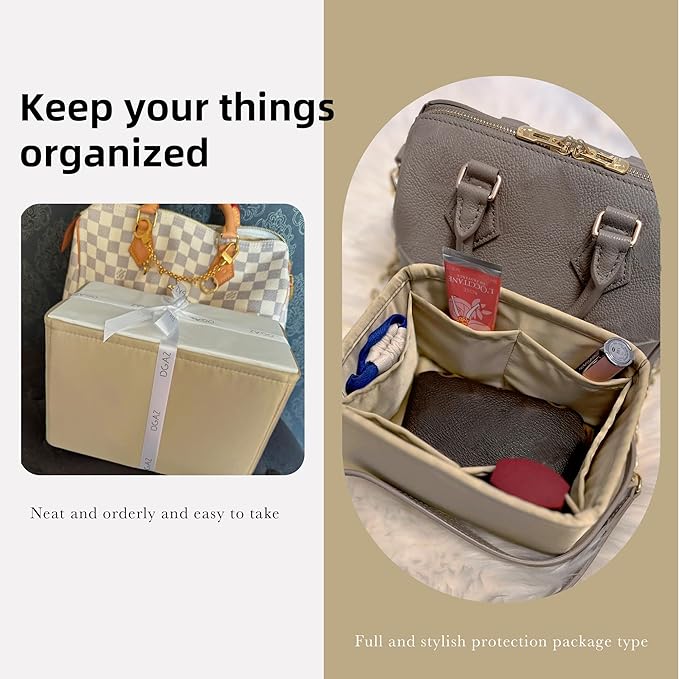 DGAZ Silk Purse Organizer Insert Fits LV Speedy 16/20/25/30/35/40/45 bags,Silky Smooth Bag Organizer,Luxury Handbag & Tote Shaper(S2 trench,SP25)