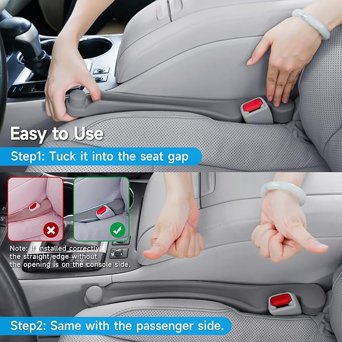 Car Seat Gap Filler Set of 2, 3IN1 Seat Side Gap Filler Plug with Storage Slot & Hook Function, Soft Foam Universal Fit Car SUV Truck Fill Gap Between Seats Console Organizer(Narrow Gray)