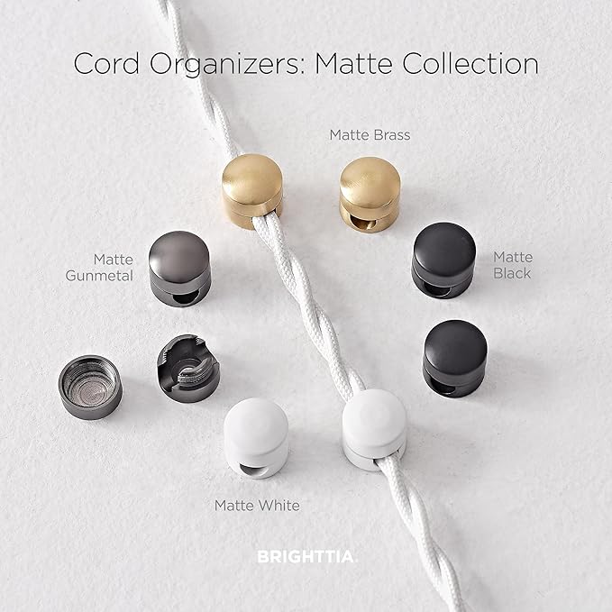 BRIGHTTIA Cable Clips - Cord Management Brass Buttons - Multipurpose Wire Holder Organizer System for Home, Office, Dorm and Car - Gift for Him, Her and Students - 4 Pack (Matte Gunmetal)
