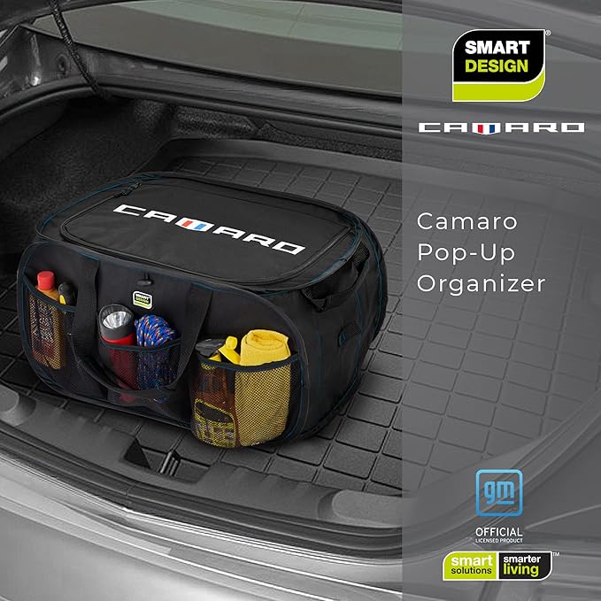 Smart Design Pop Up Trunk Organizer with Easy Carry Handles, Side Pockets, and Zipper Top - Collapsible Design - Holds 50 lbs