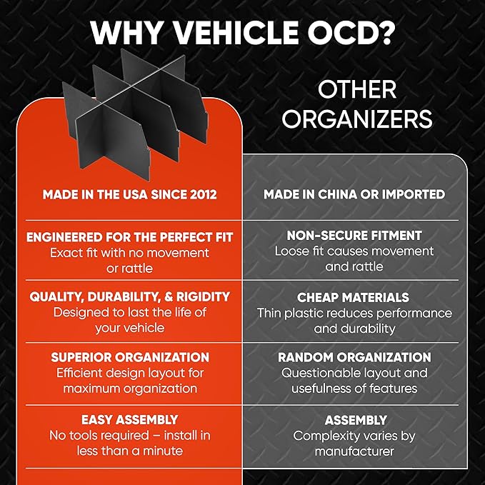 Vehicle OCD - Center Console Organizer for Chevy Tahoe/Suburban/GMC Yukon/XL (2015-2020) (Full Console w/Bucket Seats ONLY) - Made in USA - SLX110