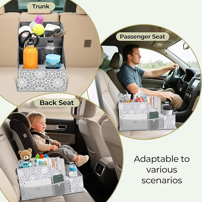 Car Seat Organizer Backseat Front Seat, Car Organizer With 12 Storage Compartments 2 Cup Holders, Snack Storage For Kids Baby, SUV Truck Van Collapsible Storage Bag For Travel, PT