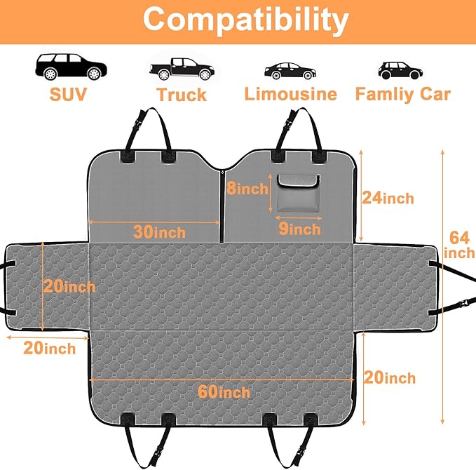Mancro Dog Car Seat Cover, 2026 Upgraded 600D Heavy Duty Waterproof & Scratch-Resistant Dog Hammock for Car, Back Seat Pet Cover for Dogs with Sedan and SUVs, X-Large, Grey