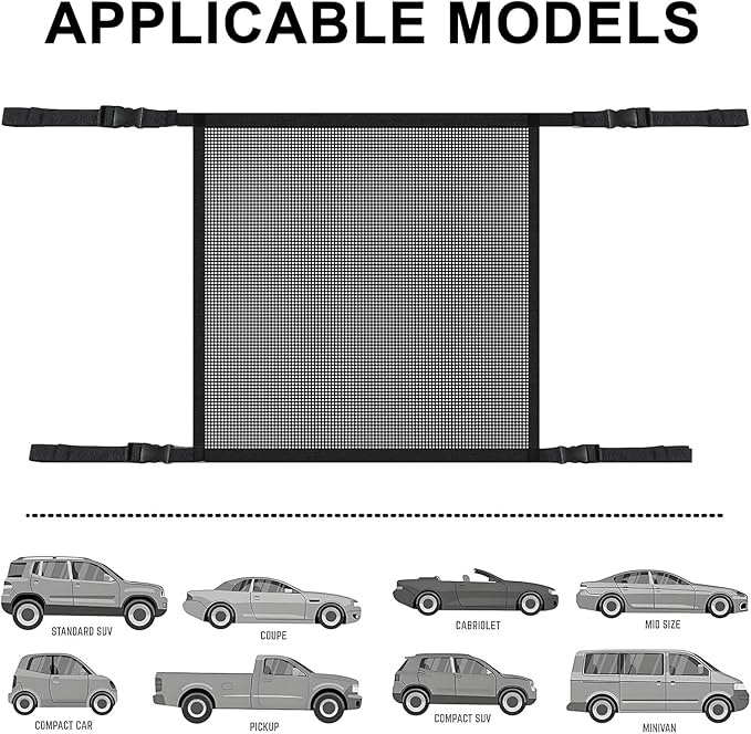 Car Dog Barrier Net Universal Dog Barrier for Car with Adjustable Ropes and Hooks One-Piece Design Mesh for Most Cars, SUVs, Pickups, Trucks and Vans (21x21 Inches)