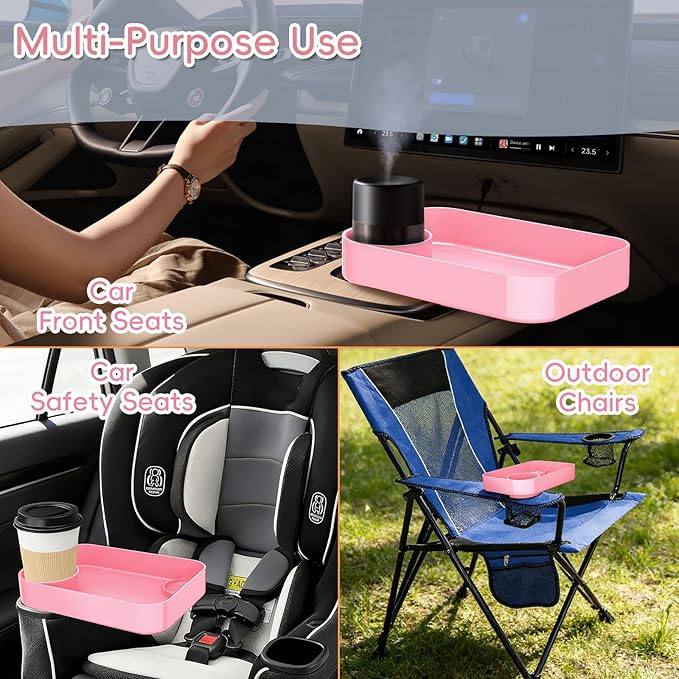 Kids Car Seat Tray, Travel Tray with Cup Holder for Toddler Baby, Kids Car Seat Food Snack Organizer for Road Trip, Stroller Snack Organizer Travel Must Haves Toddler Must Haves (Pink, 2 Packs)