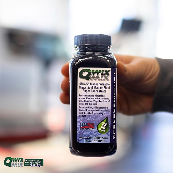 Qwix Mix Windshield Washer Fluid Concentrate, 1 Bottle Makes 55 Gallons - 100% Biodegradable Grime & Dirt Remover, Superior Commercial Grade Glass Cleaner, Single