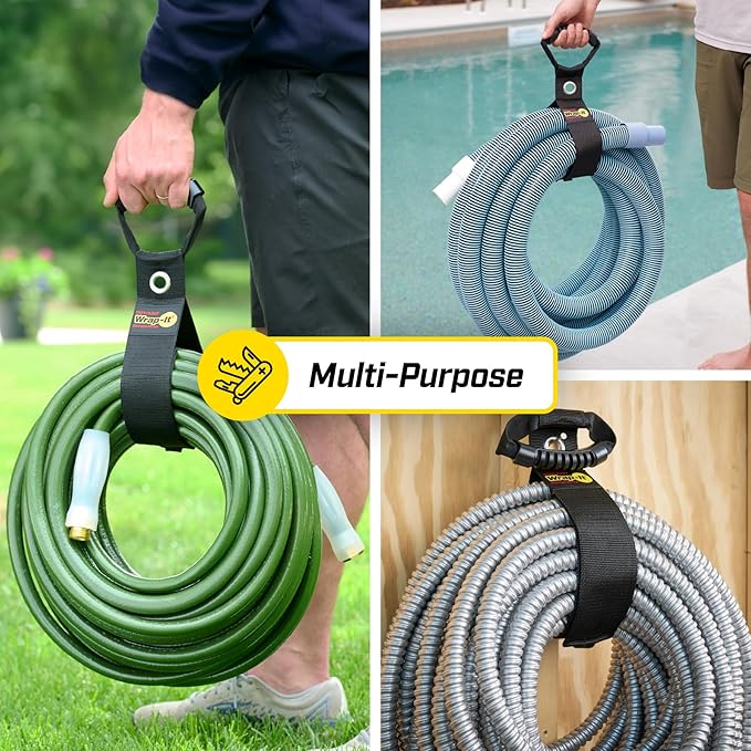 Easy-Carry Wrap-It Storage Straps - 36” (2-Pack) Black with Grommet - Heavy Duty Cord Carrying Strap Keeper and Extension Cord Organizer