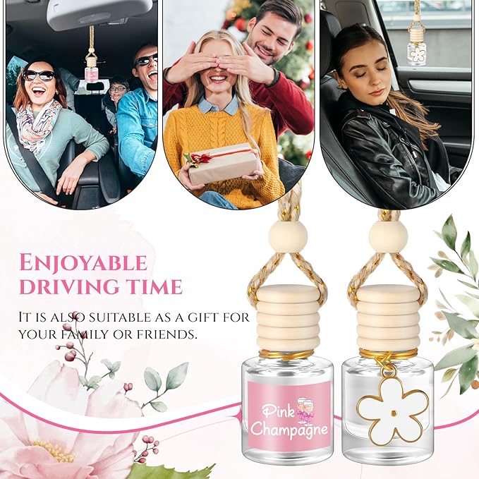 Siifert 2 Sets Hanging Car Air Freshener and Essential Oil Diffuser, Car Air Freshener Daisy Essential Oil Diffuser Long Lasting Automobile Aromatherapy(White,Pink Champagne)