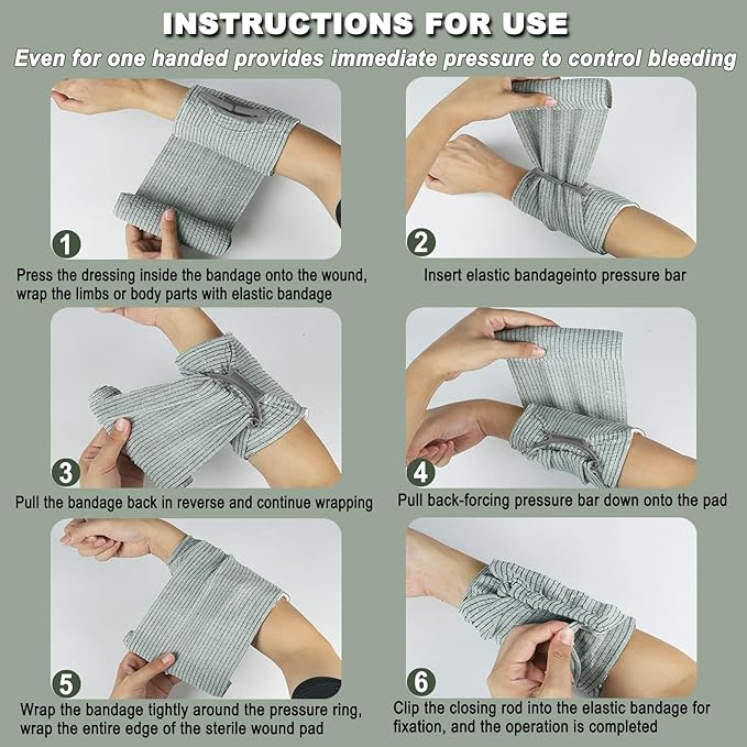 Israeli Emergency Bandage, 6" 4Pack Compression Bandage, Trauma Wound Dressing, Sterile Vacuum Sealed Packaging for Bleeding Control, Medical Trauma Kit, Combat Tactical First Aid IFAK Supplies