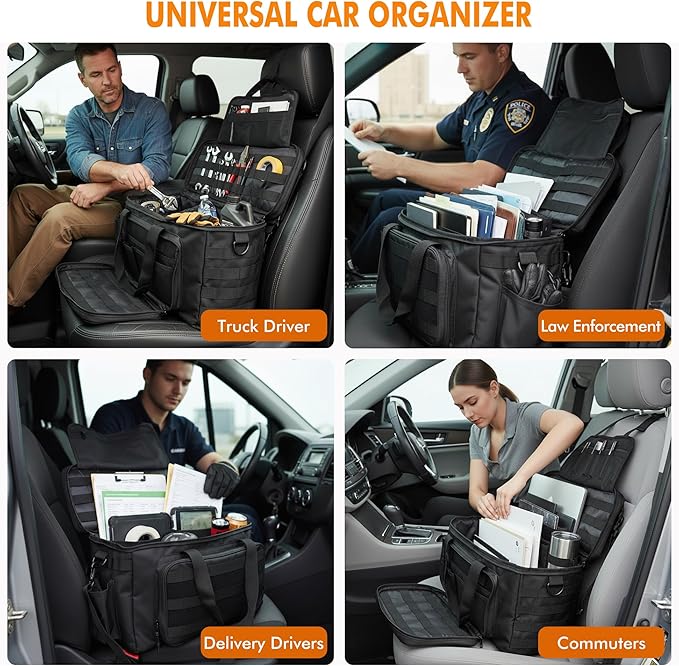 Car Front Seat Organizer, Truck Front Seat Organizer for Storage, Front & Passenger Organizer Bag with Multiple Pockets,Water-Resistant 600D Oxford Fabric,Adjustable Strap,Truck Driver Gifts for Men