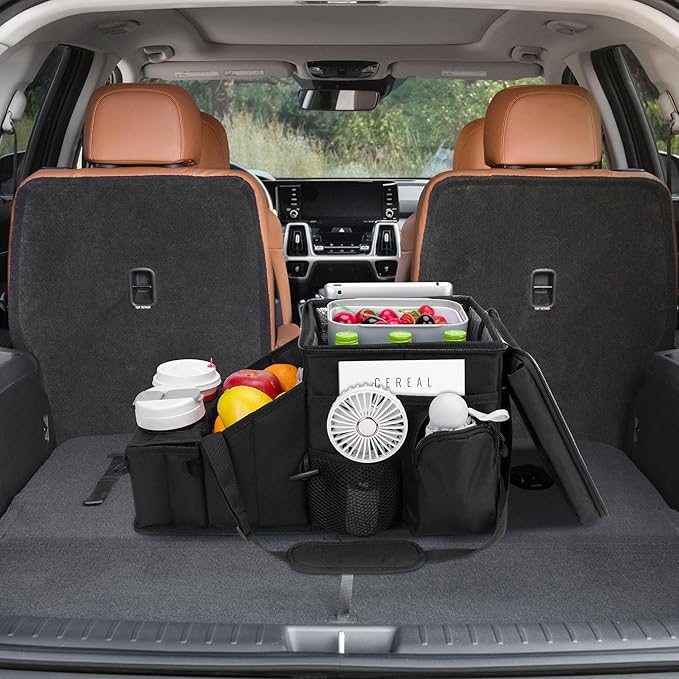 Car Organizer for Front Seat Organizer and Storage, Collapsible Car Caddy, Passenger Seat Organizer with Partitions & Cup Holders, Car Organization for kids and Adults (Black)