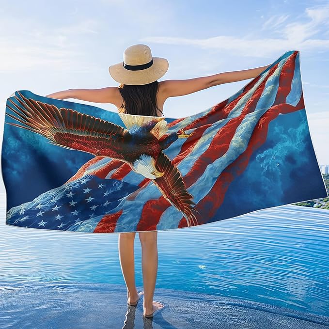 2 Pack Car Towel Seat Covers with Storage Bag, Multifunctional Towel for Gym Outdoor Sport, Picnic, Beach, Pet Dog Travel,Non-Slip Washable Car Seat Protector (Bald Eagle)