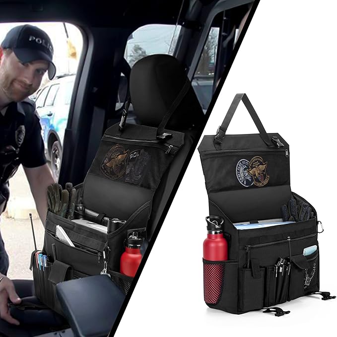 Trunab Patrol Bag, Car Front Seat Organizer, Police Duty Bag for Law Enforcement with 15.6” Laptop Sleeve, Molle Webbing, Multiple Compartment, Removable Straps, Black