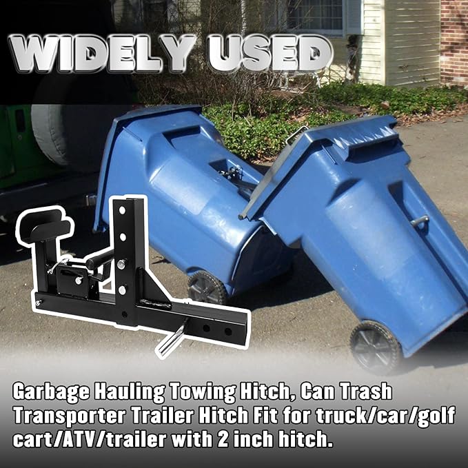 Adjustable Trash Can Transporter Hitch with Adaper Garbage Can Hauler Towing Hitch Carrier with 2'' Hitch Receiver Fits Most Models of Trailers,Trucks,Cars,Golf Carts,ATVs