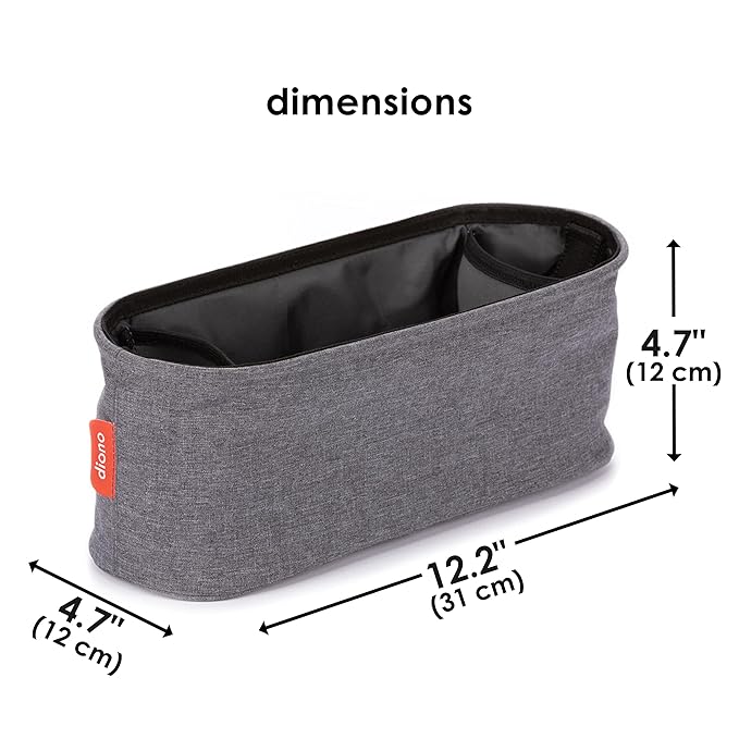 Diono Buggy Buddy Universal Stroller Organizer with Cup Holders, Secure Attachment, Zippered Pockets, Safe & Secure, Gray