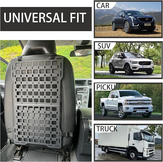 Metal Rigid Molle Panels for Vehicles - Alloy Truck Mount Rack Tactical Seat Back Organizer - Adjustable, Versatile Panel - Stronger Than Plastic - 4 Loop Fasteners - Eco-Friendly