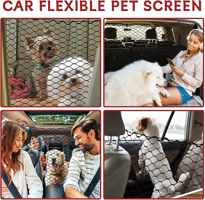 vvag Universal Adjustable Dog Car Barrier for SUVs Trucks,Easy-Install Mesh Pet Divider & Backseat Safety Net for Travel