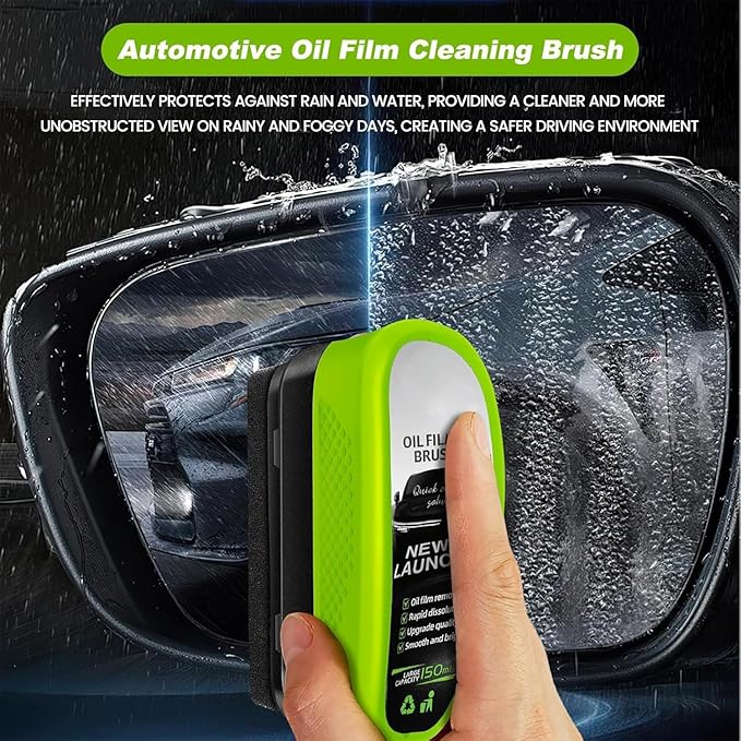 2026 upgraded Clear Vision glass cleaner, oil-free car windshield brush, reusable car windshield oil film cleaning brush, 150ml universal Clear Vision glass cleaning tool