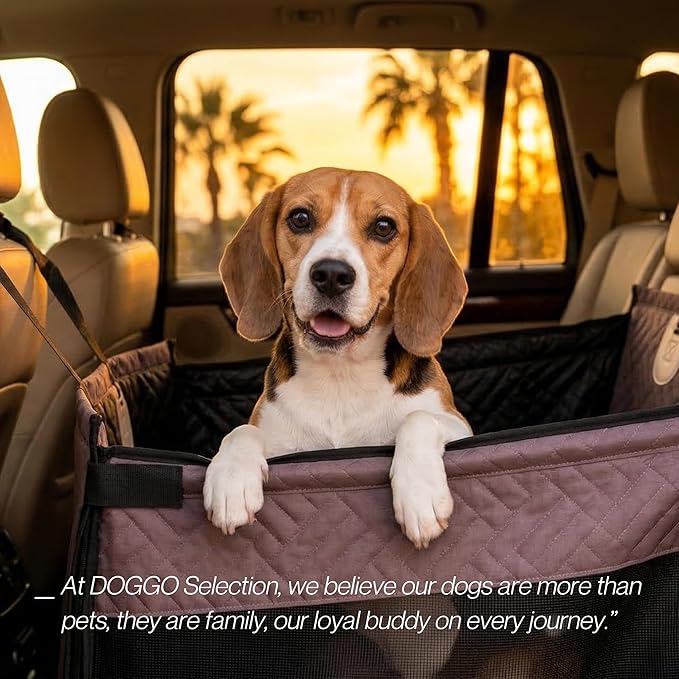 Dog Car Seat Cover with Hard Bottom – Back Seat Extender for Small & Medium Dogs, Waterproof & Non-Slip Hammock, Reinforced & Stable Design with Storage Pockets for Cars, SUVs & Trucks (Brown)