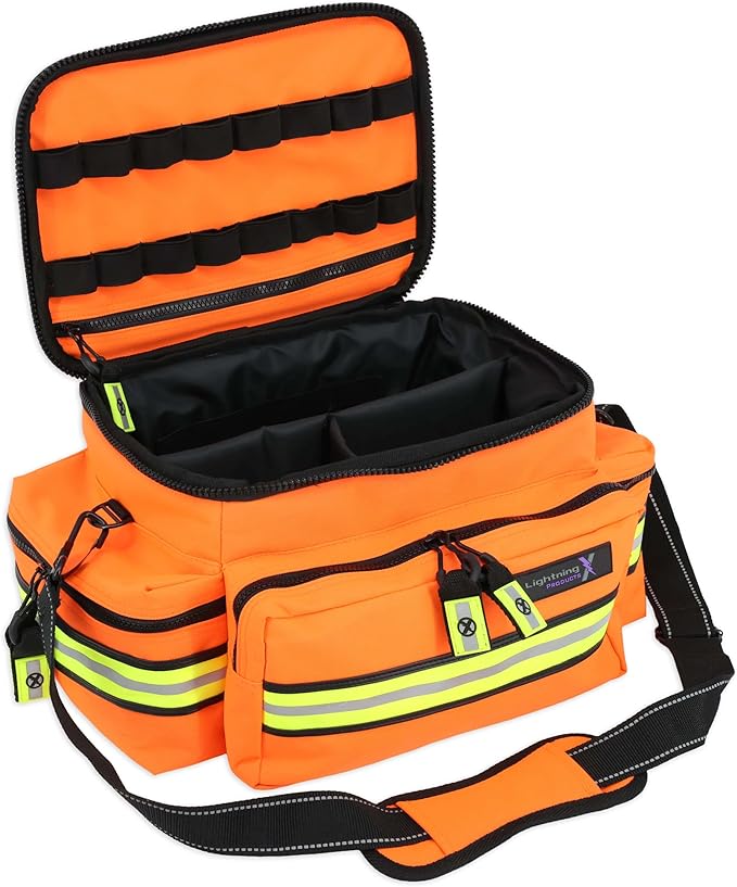 Lightning X Mid-Sized First Responder EMT Bag | LXMB25 | Fully Stocked w/ 240+ First Aid, EMS & Trauma Supplies - Orange