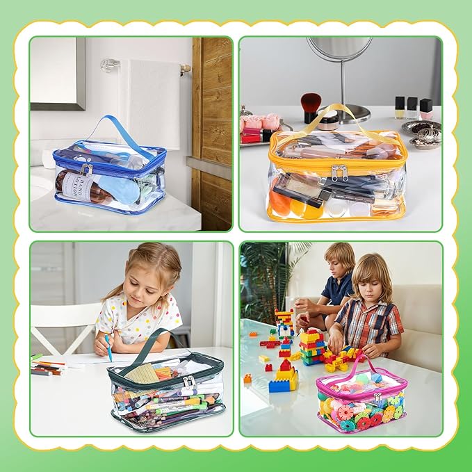 6 Packs Clear Toy Storage Bags, Colorful PVC Waterproof Toy Organizer with Zip Reusable Bags for Building Blocks, Board Game, Puzzles, Kids Books, Stationery