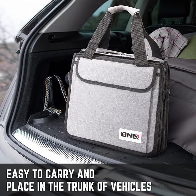 DNA Motoring Trunk Organizer for Car, 90L Large Capacity Foldable Trunk Organizer, Multi Compartment Car Trunk Organizer for Women Men, Grey, TOOLS-00421