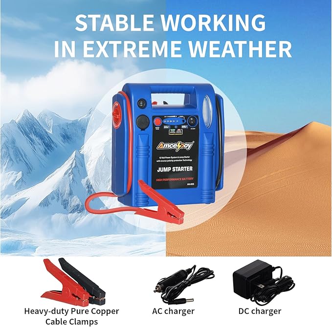 2000 Peak Amp Car Battery Jump Starter, 12V Booster for Up to 8.0L Gas & 8.0L Diesel Engines, Portable Jump Box with LED Light, USB & DC Ports