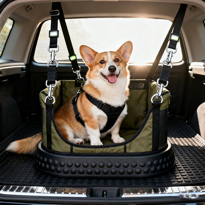 Dog Car Seat for Small/Medium Dogs, Dog Booster Seat with Thick Comfort Foam for Pets Up to 60 lbs, Washable & Detachable Pet Cars Seat with Safety Tether, Storage Pockets (Black+Gray) 1