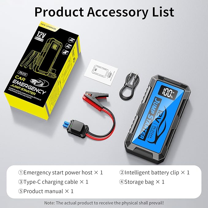 8000A Car Jump Starter, 12V Jump Starter Battery Pack (All Gas,up to 10.0L Diesel Engine) Jumper Cables Portable Lithium Jump Box, USB Output and LED Light