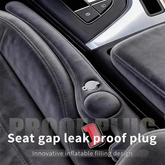 Inflatable Car Seat Gap Filler Strip - 2Pcs Suede Foldable Seat Gap Plug Blocker,Stop Dropping Items,Soft Interior Accessories for All Cars (Gray)