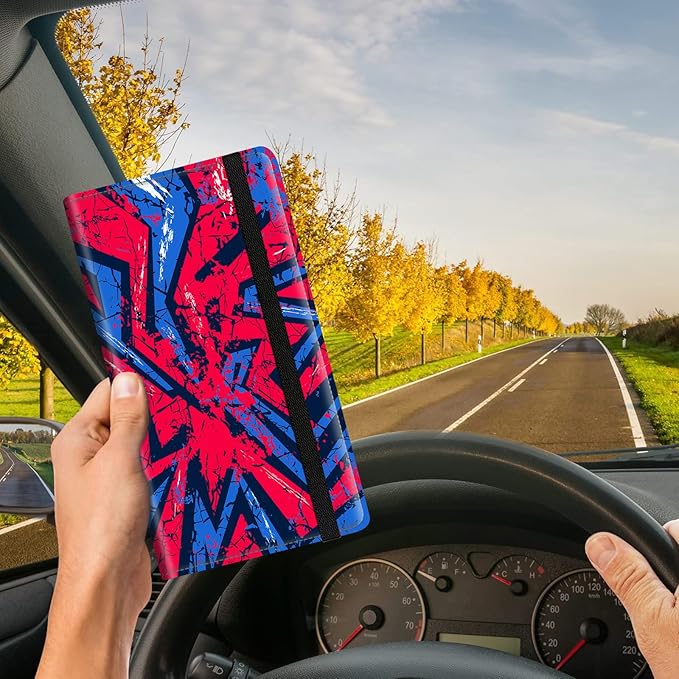 Car Registration and Insurance Card Holder, Vehicle License Documents Glove Box Compartment Organizer Wallet, ID Card Holder for Car Essentials Automobile, Red Blue Abstract