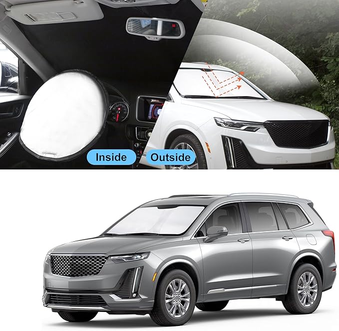 TINGLU Sun Shade for Cadillac XT6 2020-2024 2025 Accessories Windshield Sun Shade Window Shade UV Rays Protection Sun Visor Cover with Steering Wheel Sunshade Storage Bag