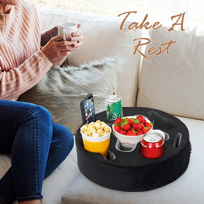 INNO STAGE Couch Cup Holder-Sofa Cup Holder Pillow | Couch Caddy Buddy | Drinks Cupholder Tray Organizer for Bed, Rv, Tv, Car, Man Cave, Boat, Remote, Snacks| Present for Couch Potato(Black)