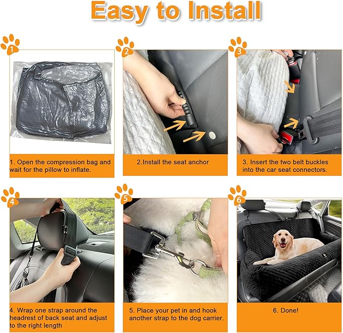 Dog Car Seat for Large Dog Car Bed Under 100LBS, Pet Booster Back Seat Removable Washable with Safety Tethers/Storage Pocket(Black)