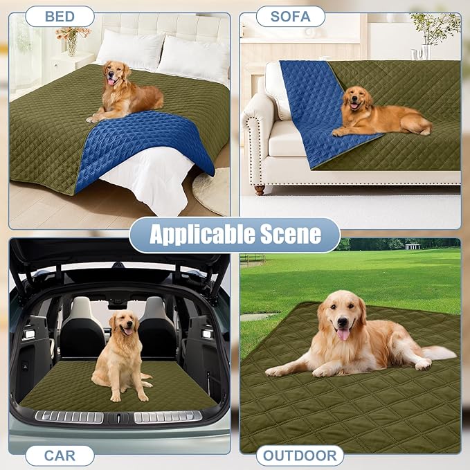 Smiry Waterproof Dog Bed Cover Pet Blanket, Soft Washable Dog Blanket for Furniture Bed Couch Sofa Reversible, Checkered (52"x82", Green/Navy)