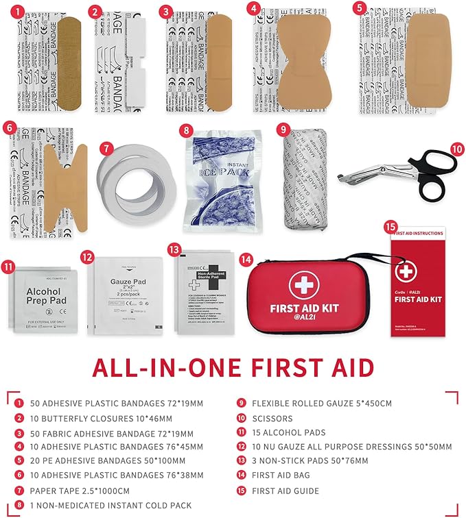 @AL21 All-Purpose First Aid Kit 184 Pieces, Emergency Kit for Home, Travel, Car, Business, Worksite and Office, Portable Emergency Supplies for Minor Cuts, Scraps, Sprains & Burns