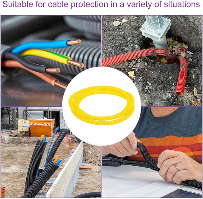 DMiotech 50ft Wire Loom Split Tubing 1/2 Inch(12.7mm) ID, Cord Protectors from Pet Flexible Conduit Cable Management for Office Home Garden, Yellow