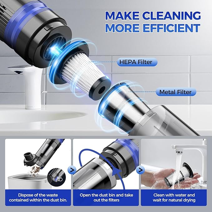 Handheld Vacuum Cordless Rechargeable 2-Speed Modes| 3-in-1 Portable Cordless Vacuum Cleaner with Charging Dock, for Car Home Office and Pet Hair(Blue)