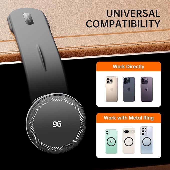 GUSGU Mount3 Magnetic Car Phone Holder Charger, 15W Fast Charging for Magsafe Car Mount Charger, Universal for All Car Models, Compatible with iPhone 16/15/14/13/12 and All Other Phone Models.