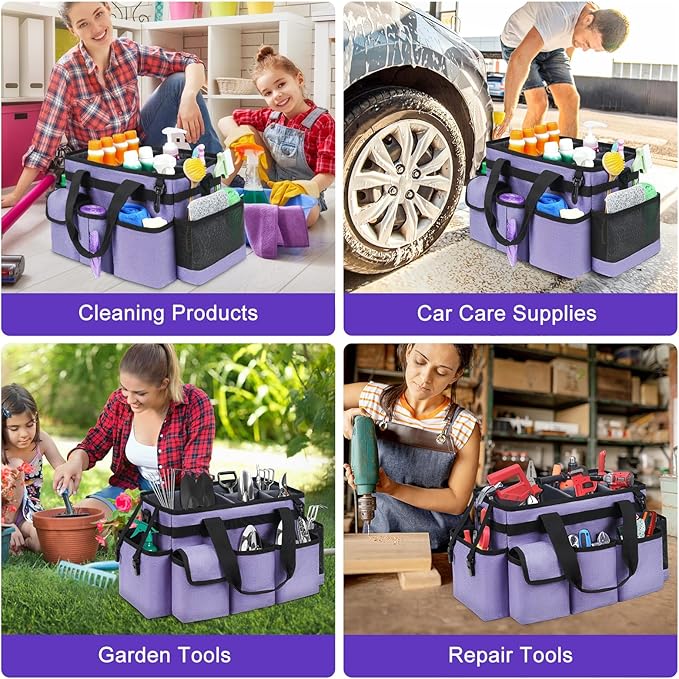Cleaning Caddy,Cleaning Bag for Housekeepers,Cleaning Supplies Organizer with Handle,Purple