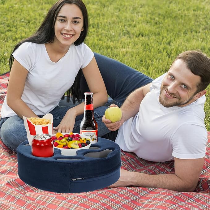 INNO STAGE Couch Cup Holder Pillow-Sofa Cup Holder | Couch Caddy Drinks Cupholder Tray for Bed, Rv, Tv, Car, Man Cave, Backseat for Remote, Snacks (NavyBlue, 13.7 x 13.7 inch)