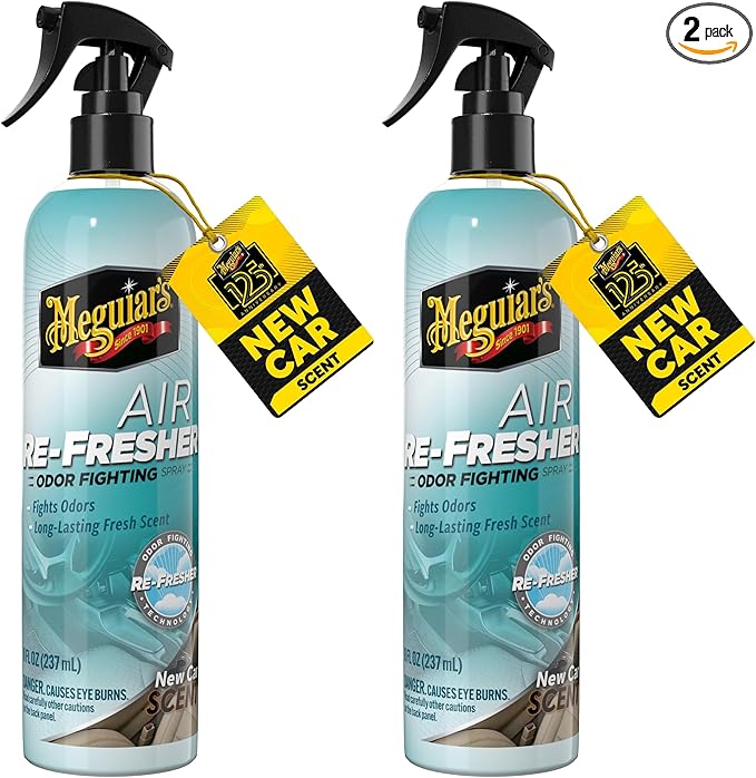 Meguiar's Air Re-Fresher Odor Fighting Spray,New Car Scent,Convenient Air Freshener that Instantly Fights Odors and Leaves Behind a Long-Lasting New Car Scent,8 Oz Trigger Spray,(Pack of 2)