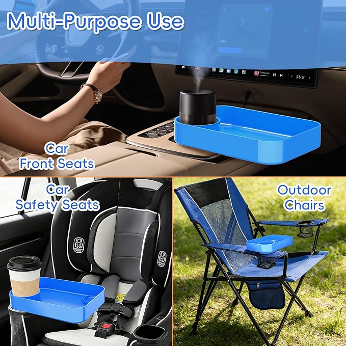 Kids Car Seat Tray, Travel Tray with Cup Holder for Toddler Baby, Kids Car Seat Food Snack Organizer for Road Trip, Stroller Snack Organizer Travel Must Haves Toddler Must Haves (Sky Blue, 1 Pack)