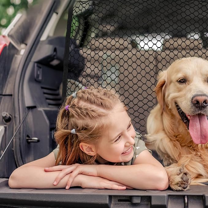 Dog Car Net Barrier, with Hook, Pet Barrier Car Net, for SUV Pickup Small Car, Mesh Dog Car Net Barrier, Black, 51.18"x35.43"