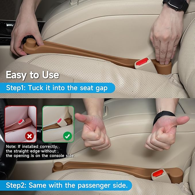 Car Seat Gap Filler Set of 2, 3IN1 Seat Side Gap Filler Plug with Storage Slot & Hook Function, Soft Foam Universal Fit Car SUV Truck Fill Gap Between Seats Console Organizer(Standard Saddle Brown)